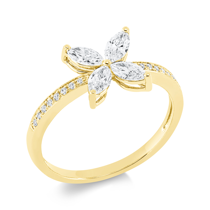 Ring 18 kt GG, 4 Nav. 0,54 ct, TW-si, 16 Brill. 0,06 ct, TW-si