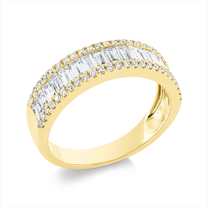Ring 18 kt GG, 17 Bag. 0,89 ct, TW-si, 50 Brill. 0,23 ct, TW-si
