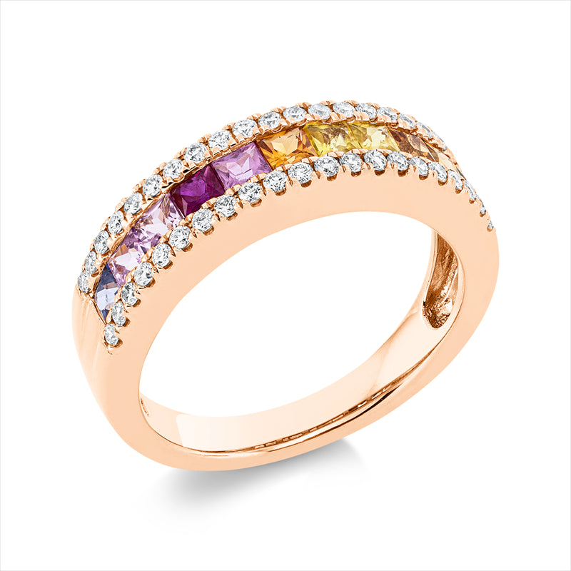 Ring 18 kt RG, 42 Brill. 0,30 ct, TW-si, 11 Saphire 1,11 ct multicolor