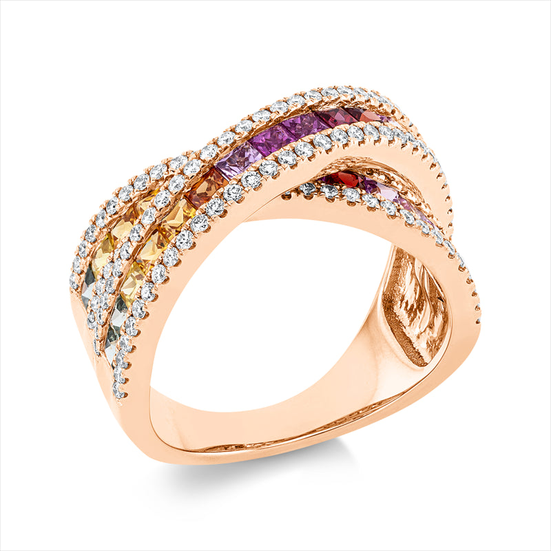 Ring 18 kt RG, 122 Brill. 0,61 ct, TW-si, 30 Saphire 2,39 ct multicolor