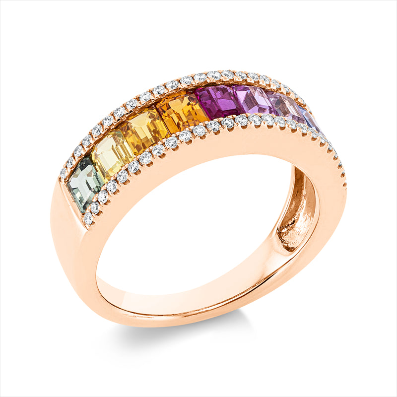 Ring 18 kt RG, 52 Brill. 0,20 ct, TW-si, 9 Saphire 2,44 ct multicolor