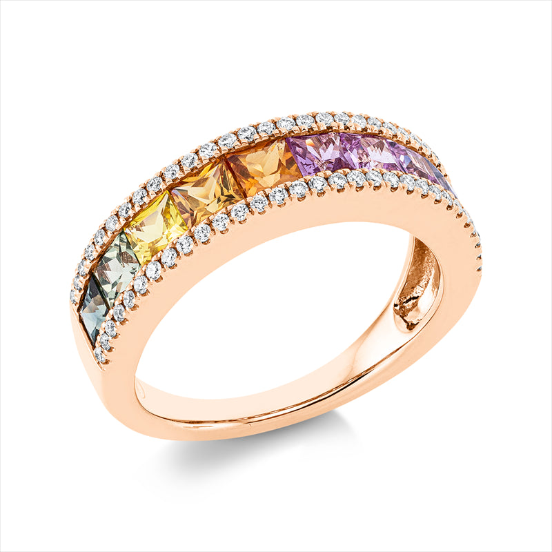 Ring 18 kt RG, 60 Brill. 0,23 ct, TW-si, 10 Saphire 2,22 ct multicolor