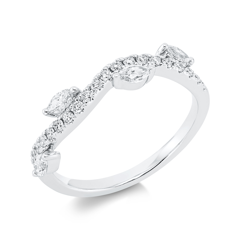 Ring 18 kt WG, 4 Nav. 0,27 ct, TW-si, 21 Brill. 0,20 ct, TW-si