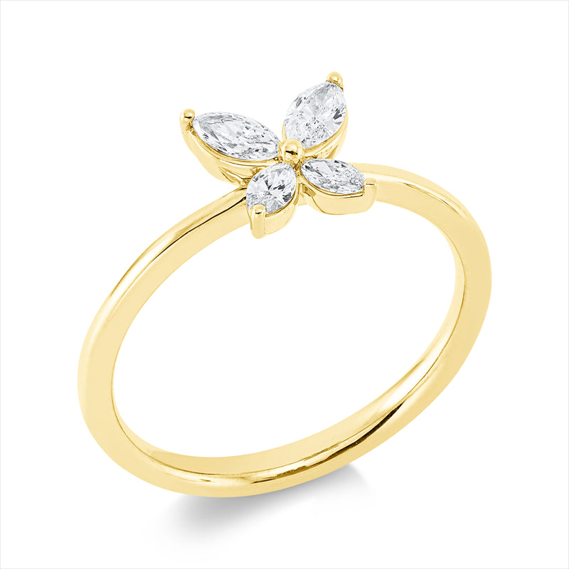 Ring 18 kt GG, 2 Nav. 0,20 ct, TW-si, 2 Nav. 0,10 ct, TW-si