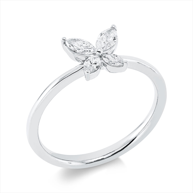 Ring 18 kt WG, 2 Nav. 0,20 ct, TW-si, 2 Nav. 0,10 ct, TW-si