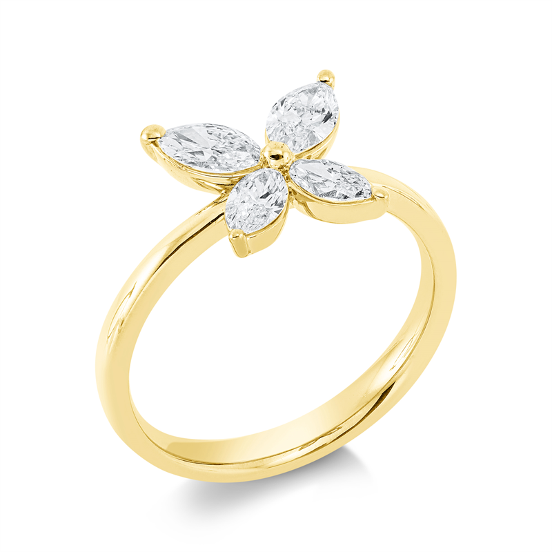 Ring 18 kt GG, 2 Nav. 0,50 ct, TW-si, 2 Nav. 0,32 ct, TW-si