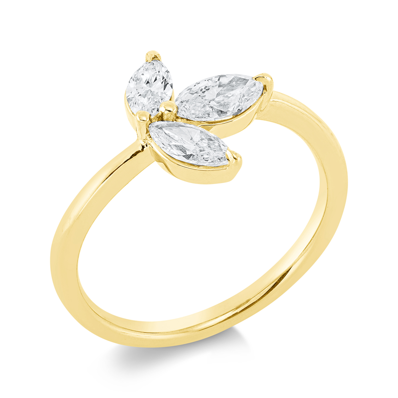 Ring 18 kt GG, 1 Nav. 0,25 ct, TW-si, 1 Nav. 0,33 ct, TW-si, 1 Nav. 0,20 ct, TW-si