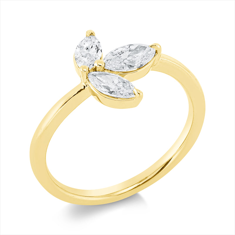 Ring 18 kt GG, 1 Nav. 0,25 ct, TW-si, 1 Nav. 0,33 ct, TW-si, 1 Nav. 0,20 ct, TW-si