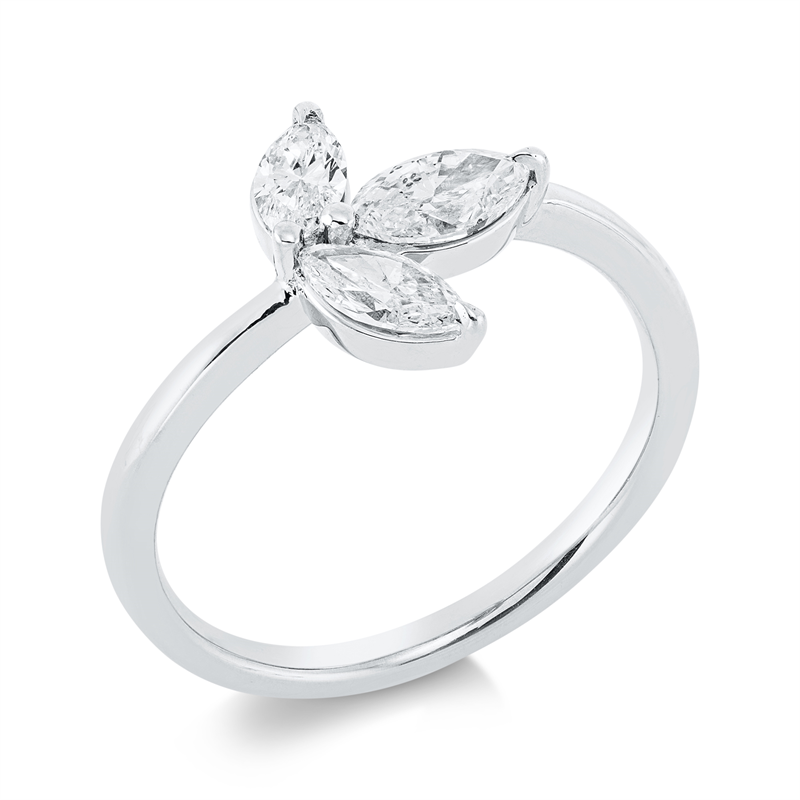 Ring 18 kt WG, 1 Nav. 0,25 ct, TW-si, 1 Nav. 0,33 ct, TW-si, 1 Nav. 0,20 ct, TW-si