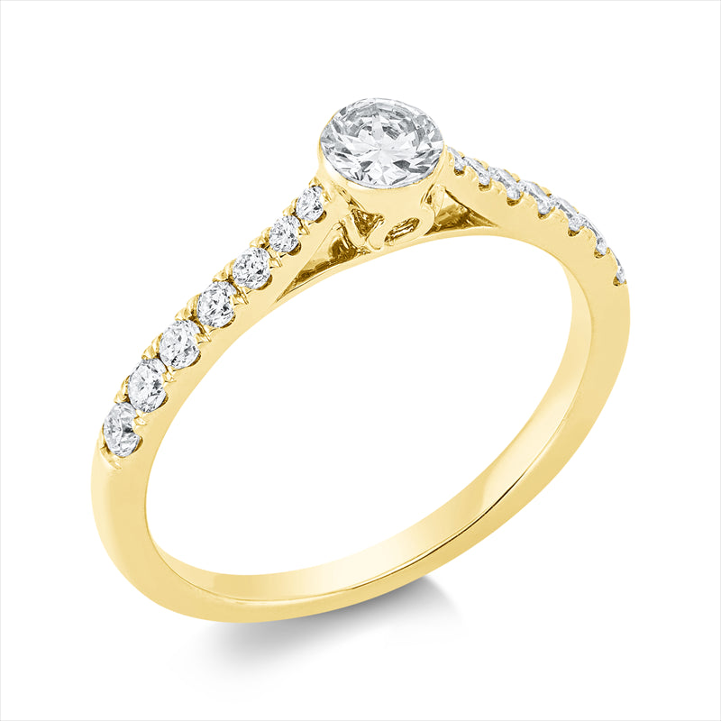 Ring 18 kt GG, 1 Brill. 0,25 ct, TW-si, 14 Brill. 0,25 ct, TW-si