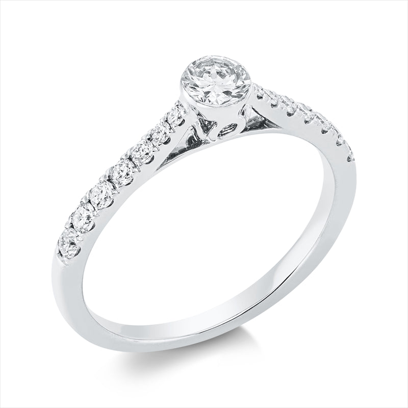 Ring 18 kt WG, 6 Brill. 0,11 ct, TW-si, 4 Brill. 0,10 ct, TW-si, 1 Brill. 0,25 ct, TW-si, 4 Brill. 0,04 ct, TW-si
