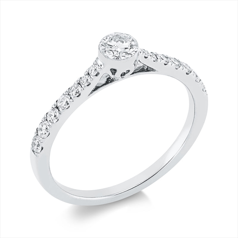 Ring 18 kt WG, 4 Brill. 0,10 ct, TW-si, 1 Brill. 0,25 ct, TW-si, 10 Brill. 0,15 ct, TW-si