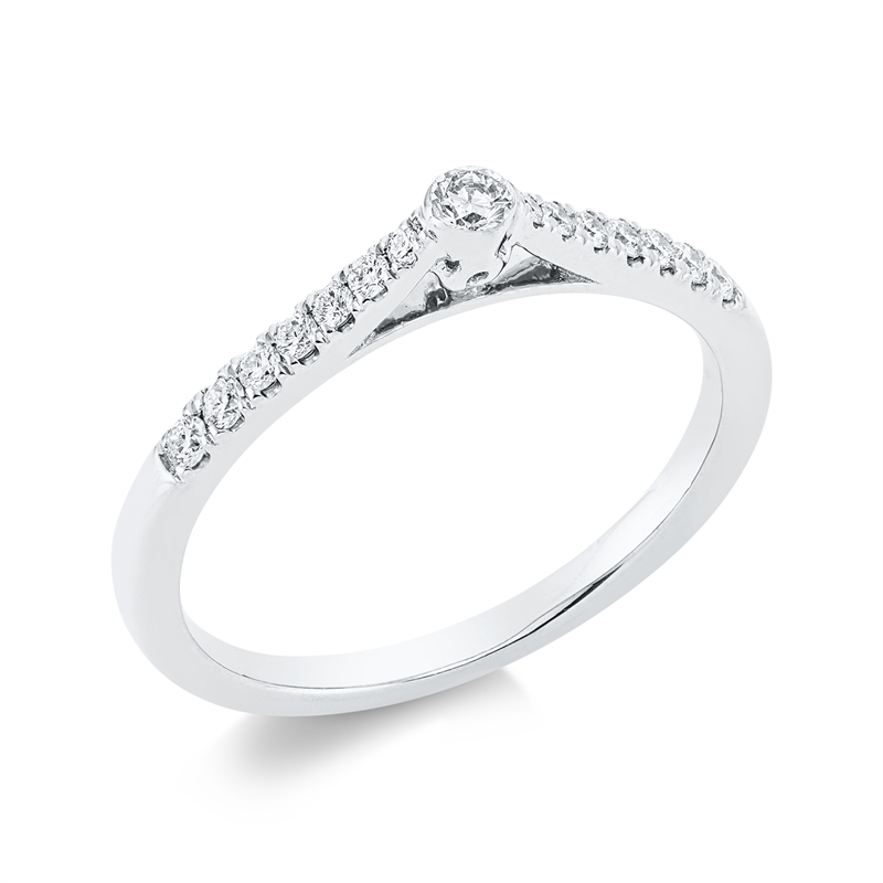 Ring 18 kt WG, 1 Brill. 0,07 ct, TW-si, 14 Brill. 0,13 ct, TW-si