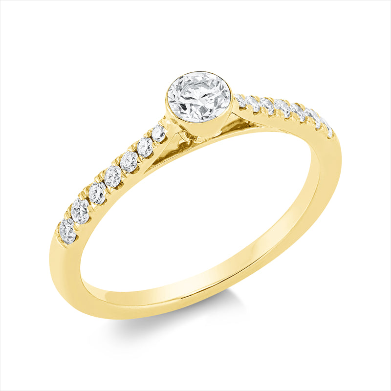 Ring 18 kt GG, 10 Brill. 0,15 ct, TW-si, 1 Brill. 0,23 ct, TW-si, 4 Brill. 0,03 ct, TW-si