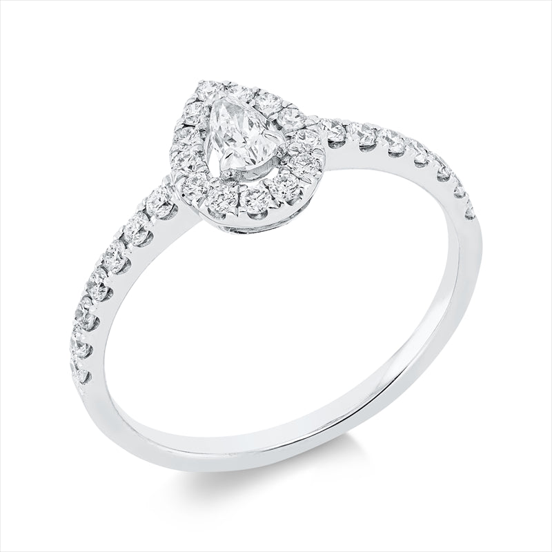 Ring 18 kt WG, 1 Tropfen 0,15 ct, TW-si, 27 Brill. 0,34 ct, TW-si