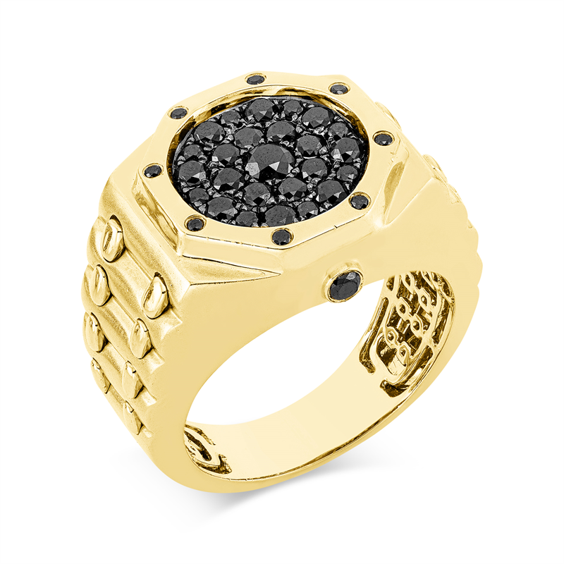 Ring 18 kt GG, Fassung teils schwarz rhodinie, 34 Brill. 1,00 ct, schwarz