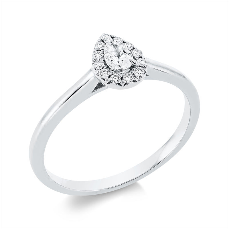 Ring 18 kt WG, 1 Tropfen 0,15 ct, TW-si, 12 Brill. 0,09 ct, W-si