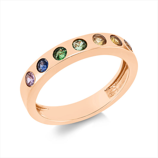 Ring 18 kt RG, 7 Saphire 0,57 ct multicolor