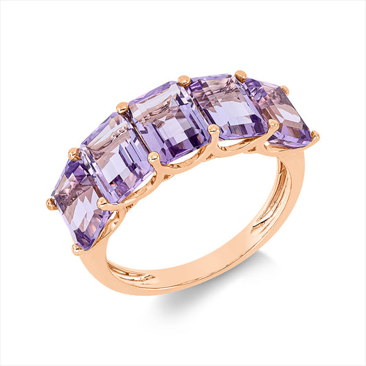 Ring 18 kt RG, 5 Amethyste 4,60 ct lila
