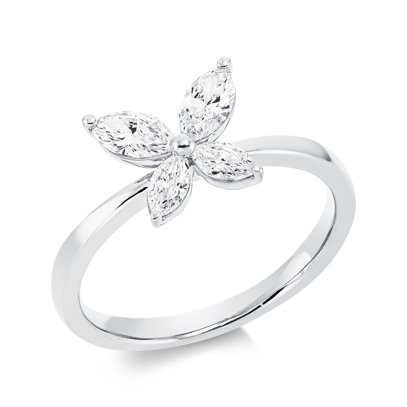 Ring 18 kt WG, 2 Nav. 0,40 ct, TW-si, 2 Nav. 0,20 ct, TW-si