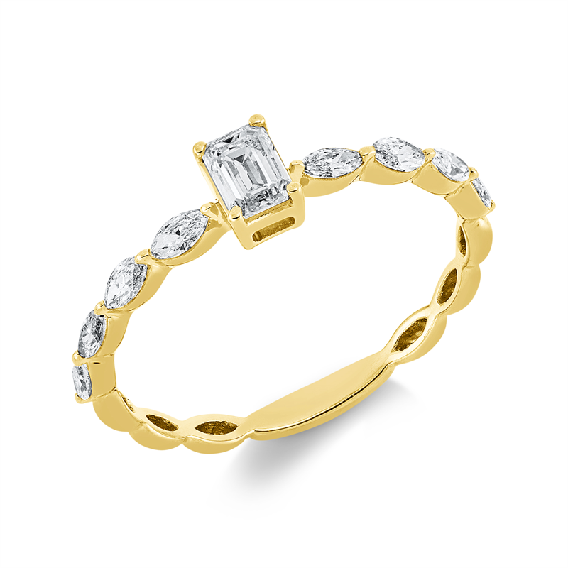 Ring 18 kt GG, 1 Sm.schliff 0,26 ct, TW-si, 8 Nav. 0,28 ct, TW-si