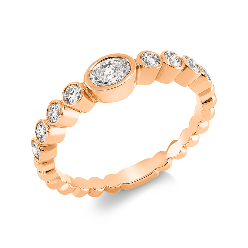 Ring 18 kt RG, 8 Brill. 0,30 ct, TW-vsi, 1 Oval 0,25 ct, TW-vsi