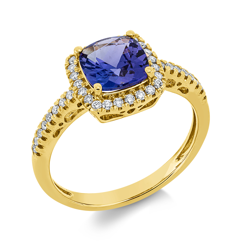 Ring 18 kt GG, 40 Brill. 0,22 ct, TW-si, 1 Tansanit 1,45 ct blau