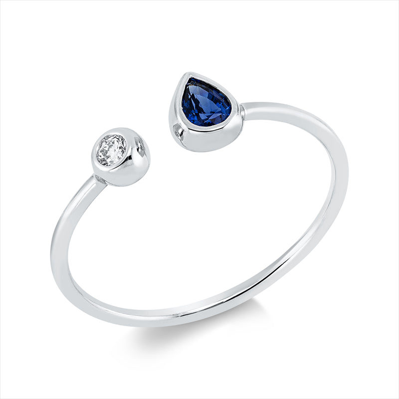 Ring 18 kt WG, 1 Brill. 0,04 ct, TW-si, 1 Saphir 0,28 ct blau