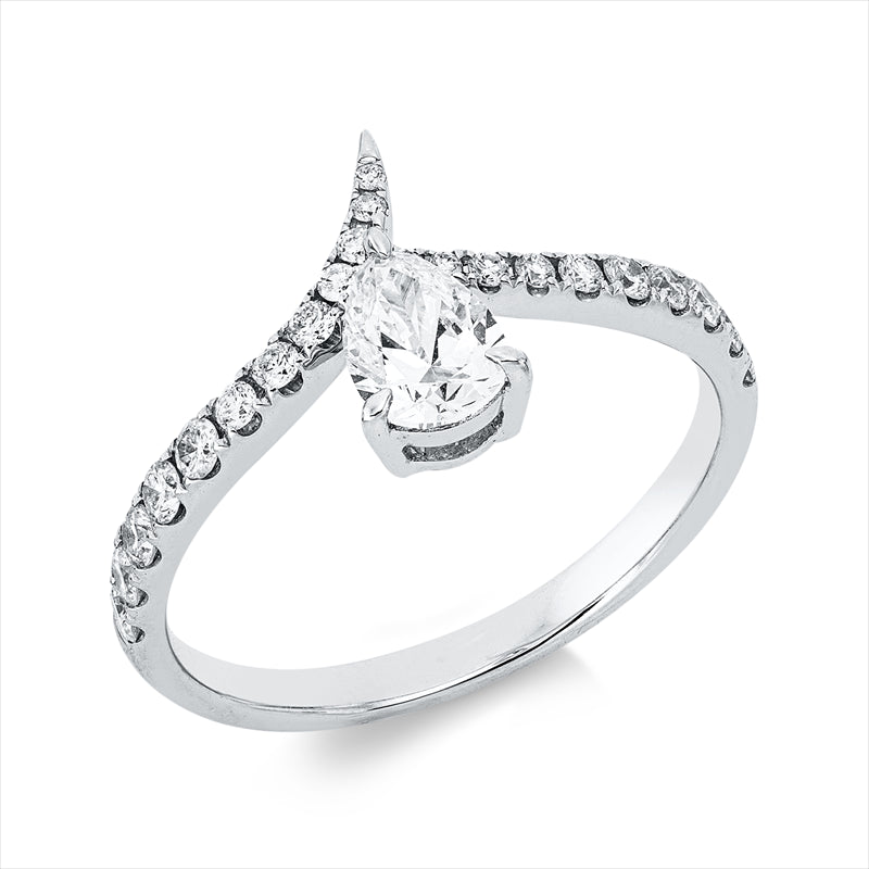 Ring 18 kt WG, GIA2446443580, 6 Brill. 0,15 ct, TW-si, 1 Tropfen 0,50 ct, E-vsi, 16 Brill. 0,18 ct, TW-si