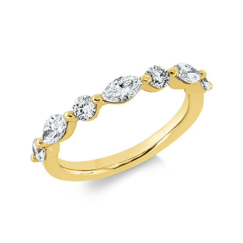 Ring 18 kt GG, 3 Nav. 0,42 ct, TW-vsi, 4 Brill. 0,36 ct, TW-vsi