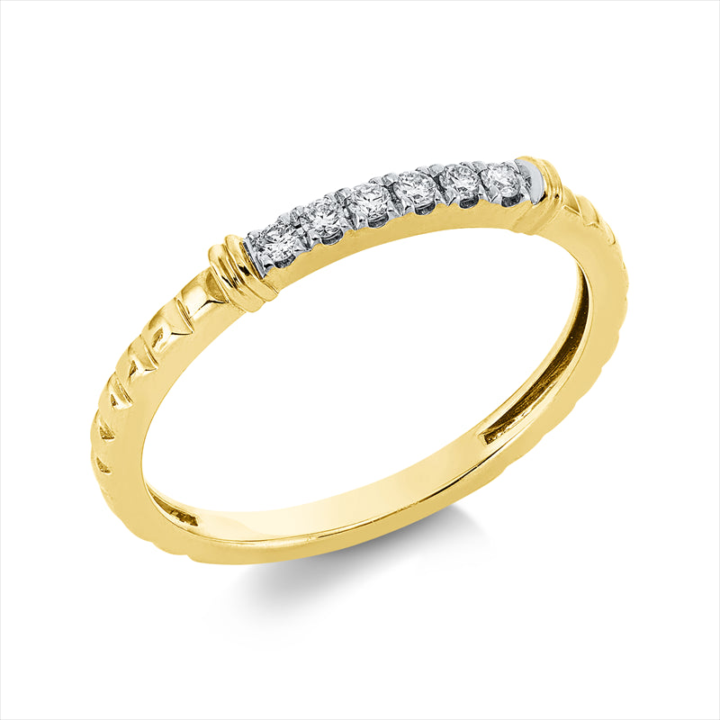 Ring 14 kt GG, Fassung rhodiniert, 6 Brill. 0,08 ct, TW-si