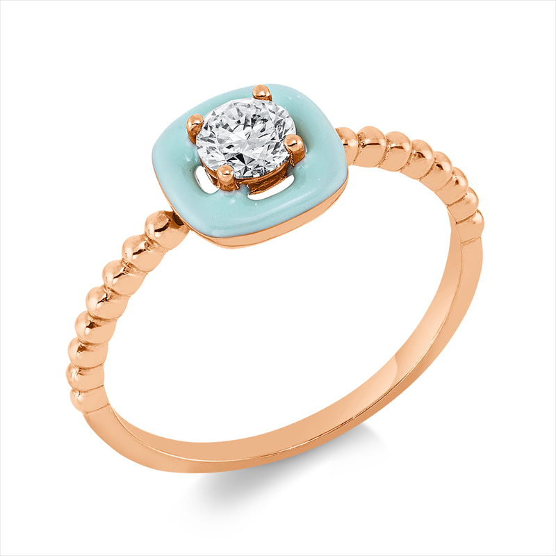 Ring 18 kt RG, 1 Brill. 0,31 ct, TW-si, 1 Emaille türkis