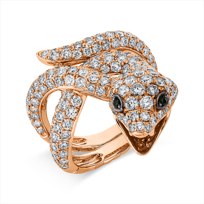 Ring 18 kt RG, 197 Brill. 3,38 ct, TW-vsi, 2 Tsavorith 0,03 ct grün
