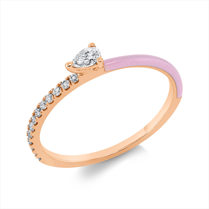Ring 18 kt RG, 1 Tropfen 0,09 ct, TW-vsi, 13 Brill. 0,09 ct, TW-si, 1 Emaille 0,05 ct pink