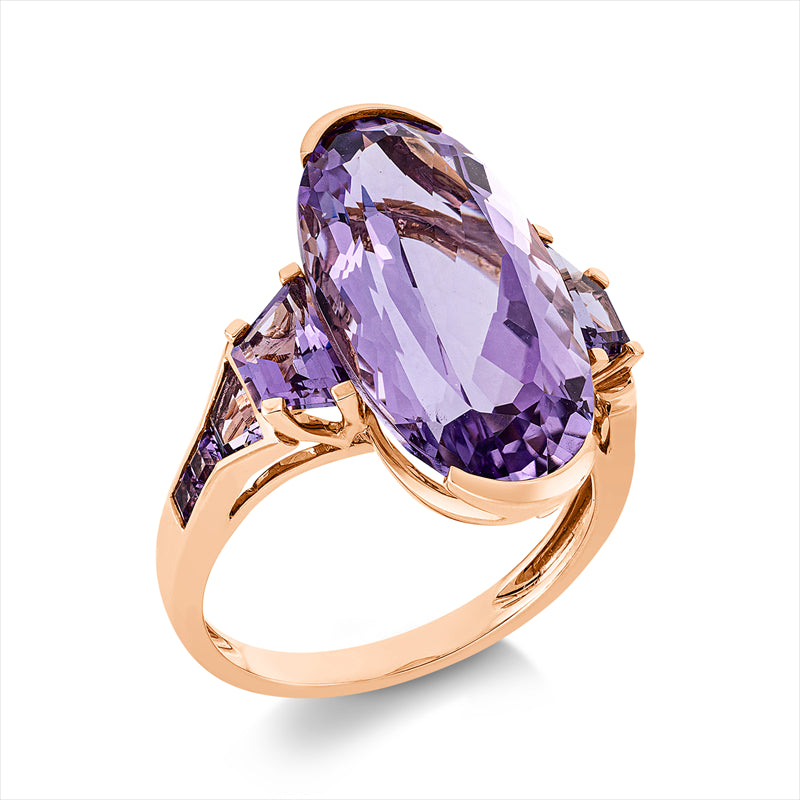 Ring 18 kt RG, 4 Amethyste 1,30 ct lila, 1 Amethyst 8,80 ct pink, 4 Amethyste 0,20 ct lila