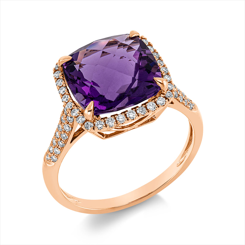 Ring 18 kt RG, 70 Brill. 0,33 ct, TW-si, 1 Amethyst 4,60 ct lila
