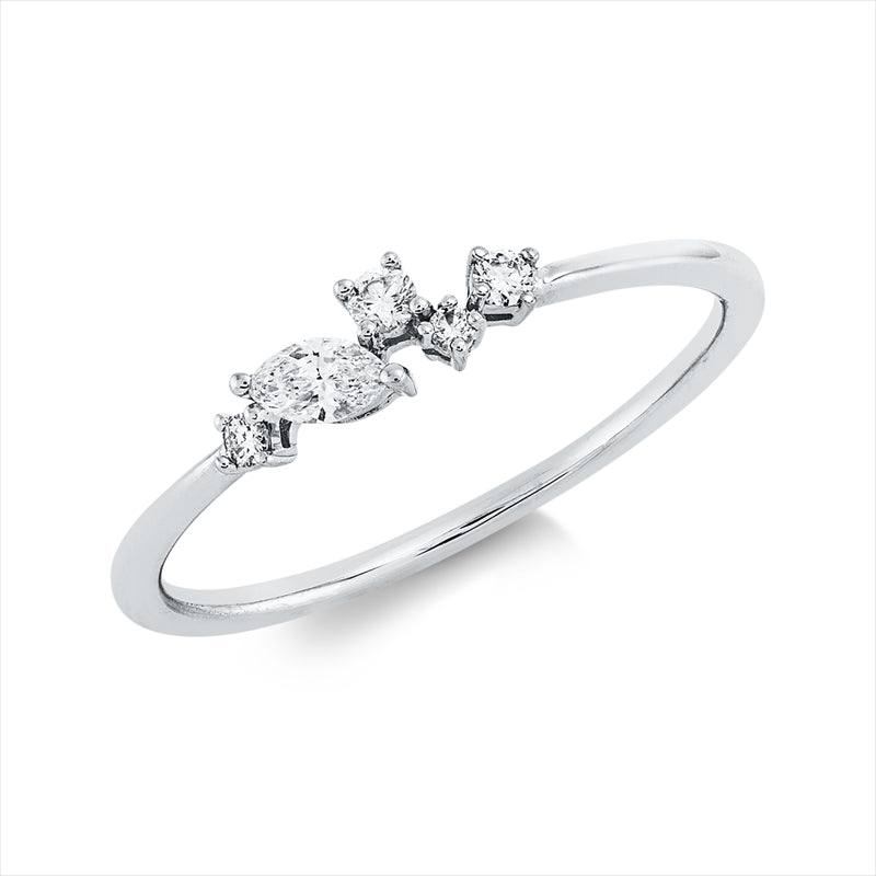 Ring 18 kt WG, 1 Nav. 0,08 ct, TW-si, 4 Brill. 0,07 ct, TW-pi
