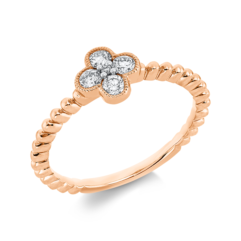 Ring 18 kt RG, Fassung rhodiniert, 1 Brill. 0,01 ct, TW-si, 4 Brill. 0,24 ct, TW-si