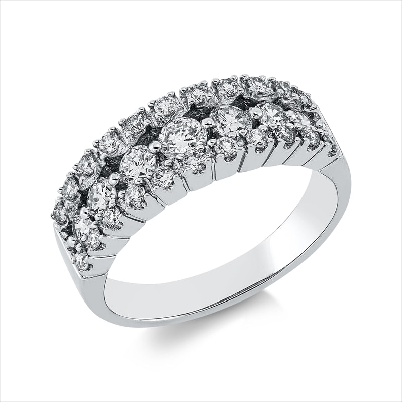 Ring 18 kt WG, 22 Brill. 0,35 ct, TW-si, 2 Brill. 0,13 ct, TW-si, 5 Brill. 0,48 ct, TW-si