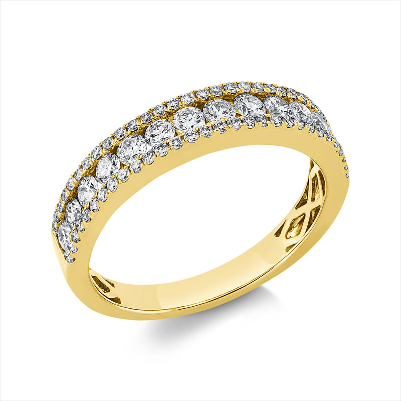 Ring 18 kt GG, 14 Brill. 0,53 ct, I-si, 60 Brill. 0,21 ct, I-si