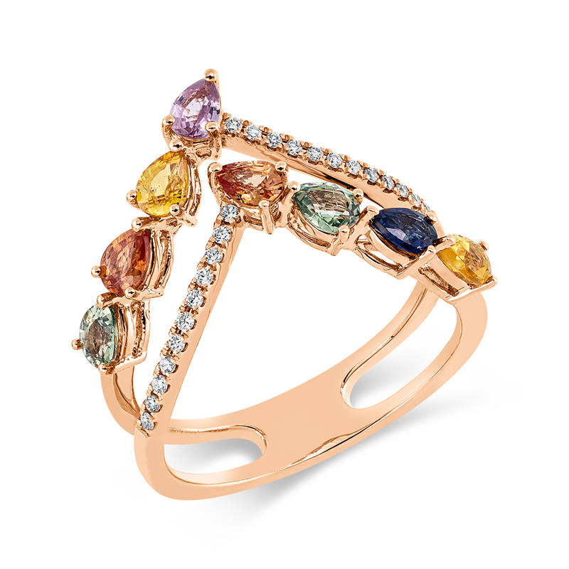 Ring 18 kt RG, 23 Brill. 0,13 ct, TW-si, 8 Saphire 1,37 ct multicolor