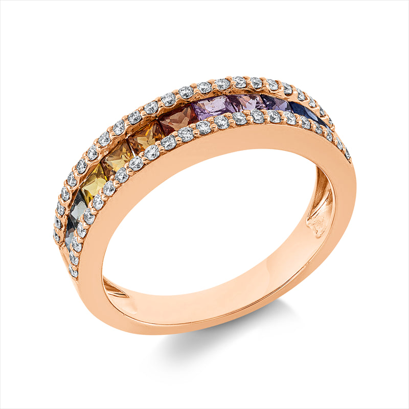 Ring 18 kt RG, 46 Brill. 0,29 ct, TW-si, 11 Saphire 1,16 ct fancy