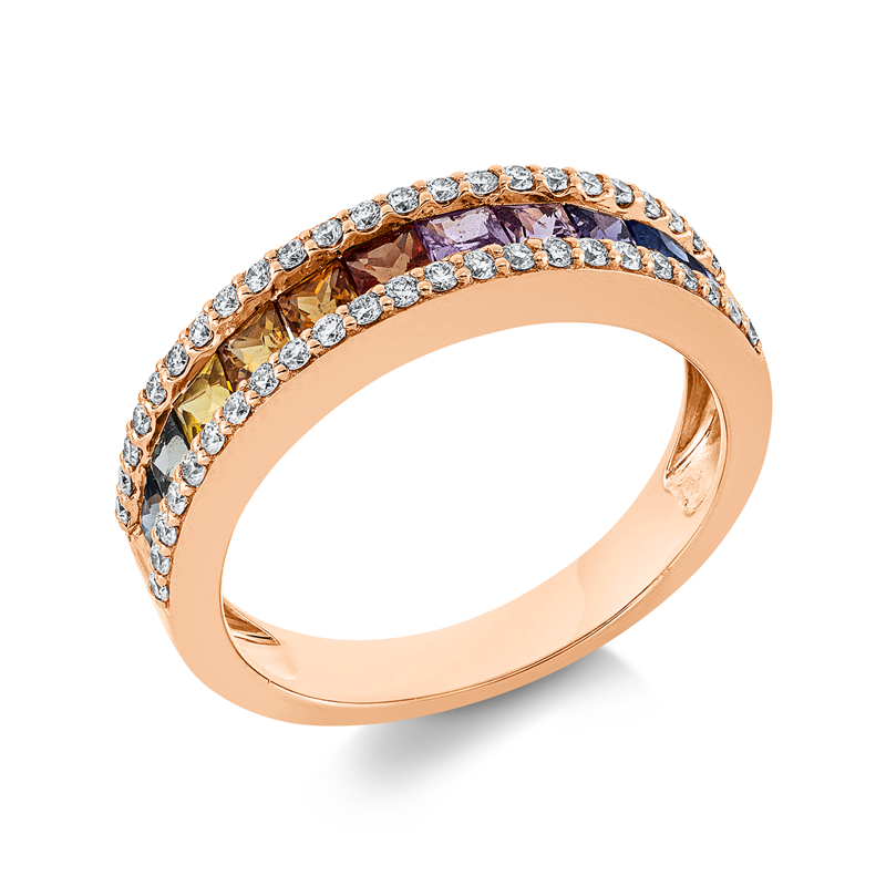 Ring 18 kt RG, 46 Brill. 0,30 ct, TW-si, 11 Saphire 1,38 ct fancy