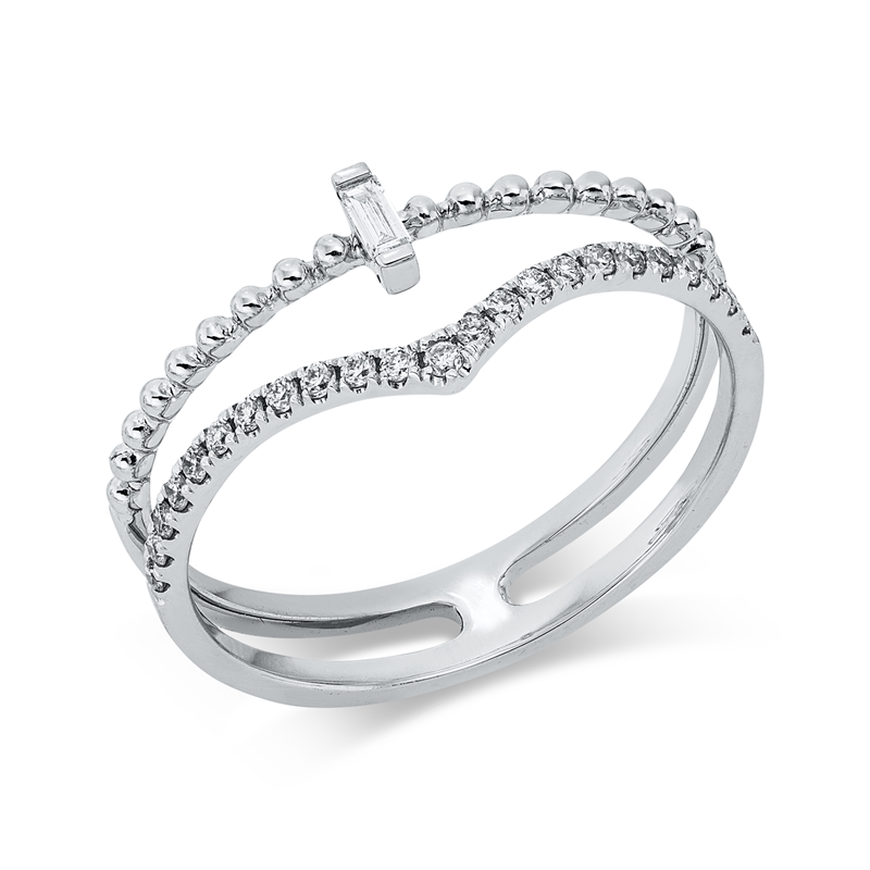 Ring 18 kt WG, 1 Bag. 0,02 ct, TW-vsi, 23 Brill. 0,12 ct, TW-si