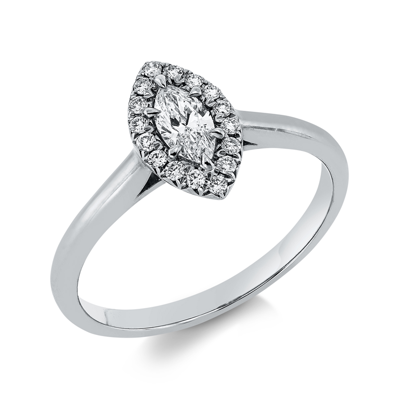 Ring 18 kt WG, 1 Nav. 0,26 ct, TW-si, 16 Brill. 0,12 ct, W-si