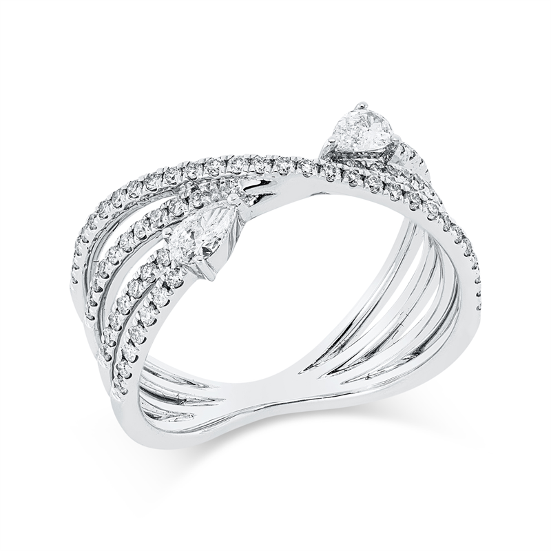 Ring 18 kt WG, 2 Tropfen 0,22 ct, TW-si, 80 Brill. 0,39 ct, TW-si