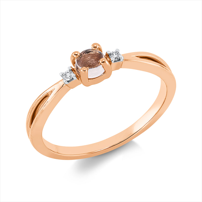 Ring 18 kt RG, Fassung rhodiniert, 2 Brill. 0,02 ct, TW-si, 1 Morganit 0,41 ct