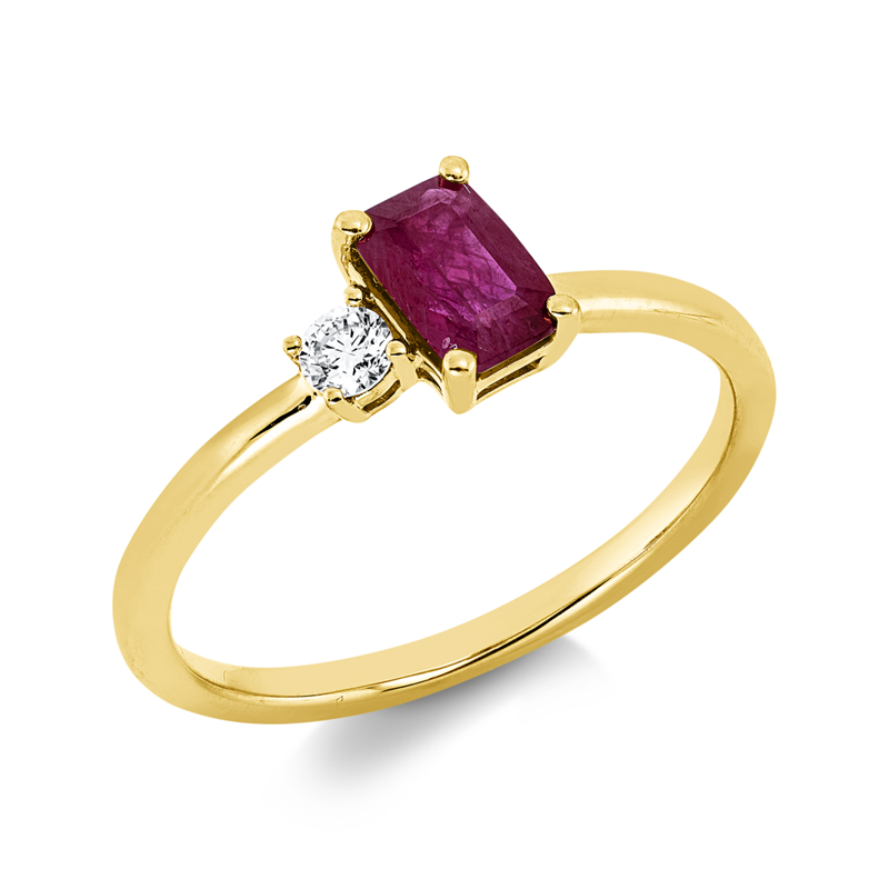 Ring 18 kt GG, 1 Brill. 0,08 ct, TW-si, 1 Rubin 0,67 ct rot