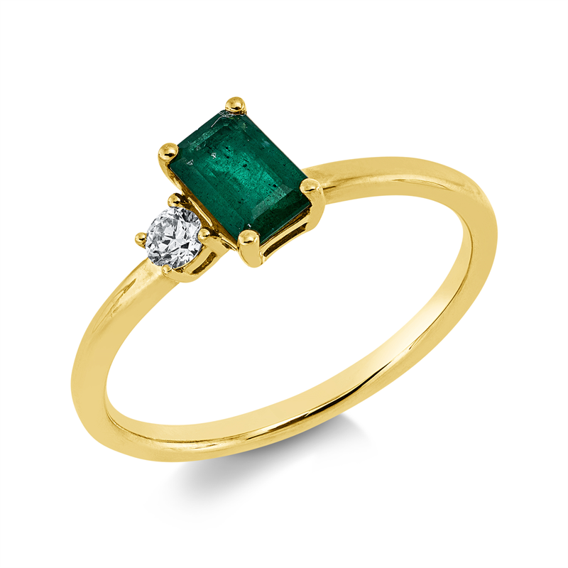 Ring 18 kt GG, 1 Brill. 0,08 ct, TW-si, 1 Smaragd 0,54 ct grün