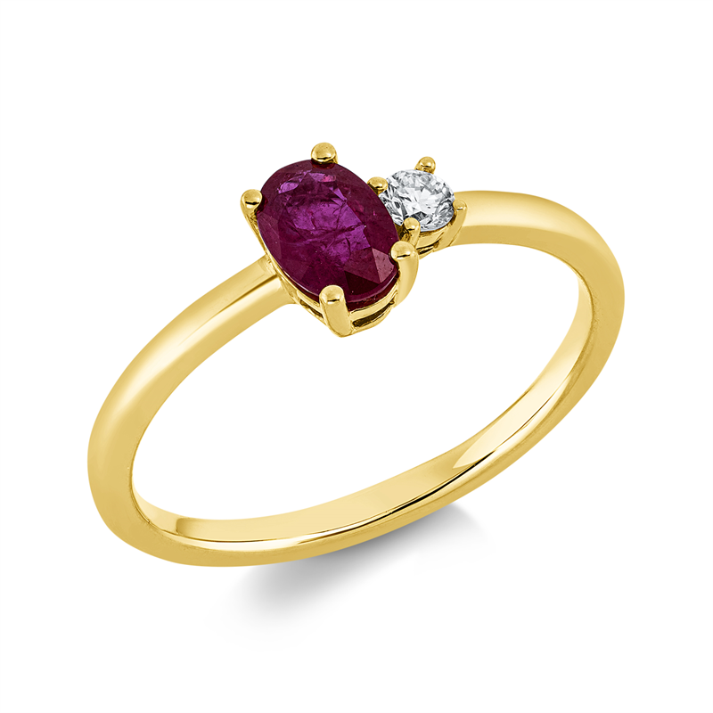 Ring 18 kt GG, 1 Brill. 0,08 ct, TW-si, 1 Rubin 0,60 ct rot